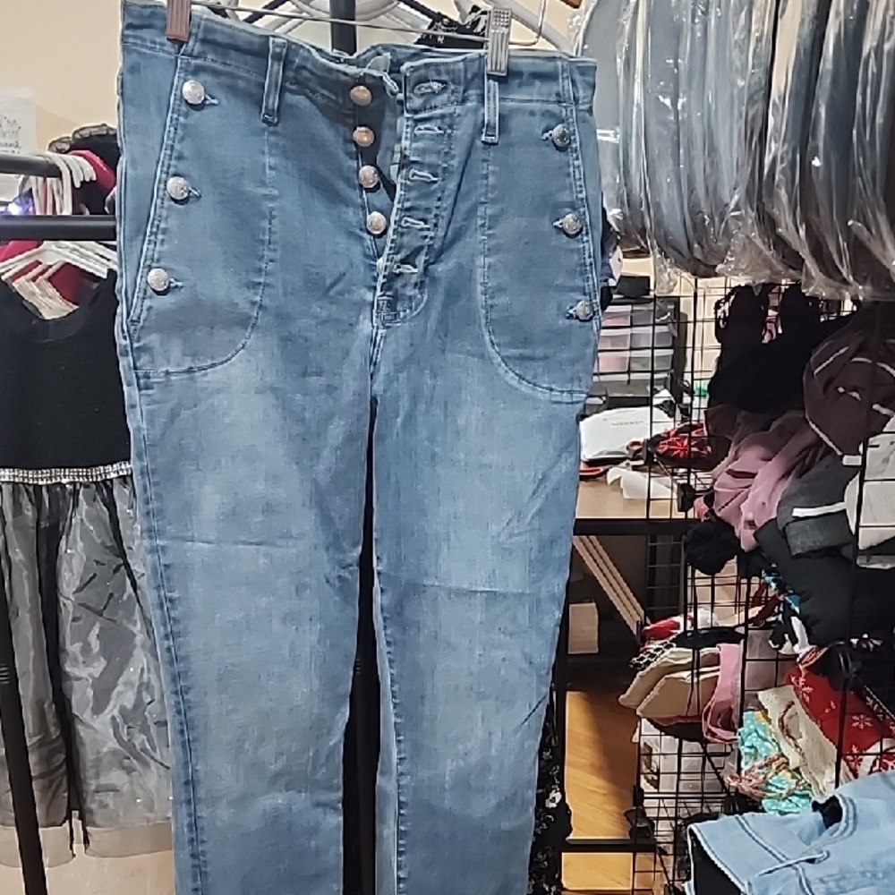 Blue Skinny Jeans with Vintage Button-Fly
